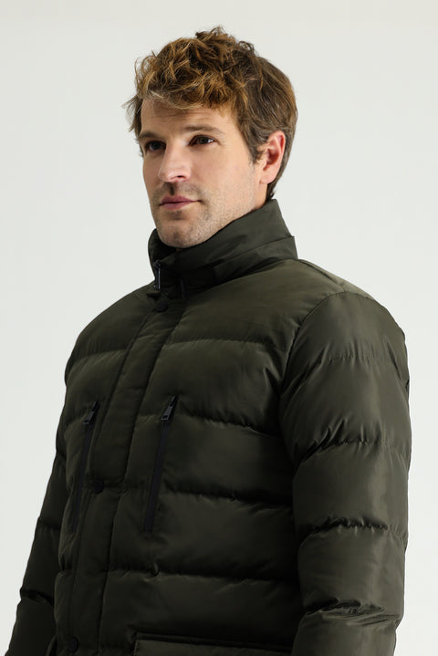 Medium Khaki Hooded Puffy Sports Jacket