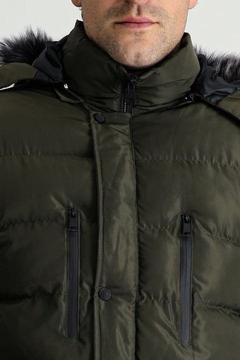 Medium Khaki Hooded Puffy Sports Jacket