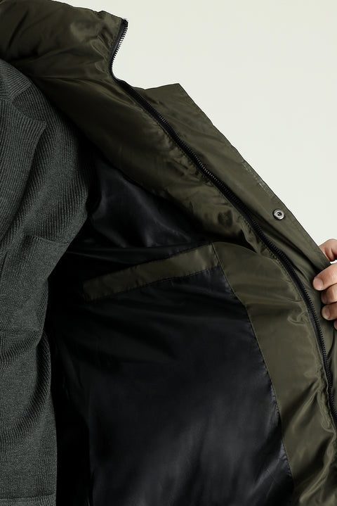 Medium Khaki Hooded Puffy Sports Jacket