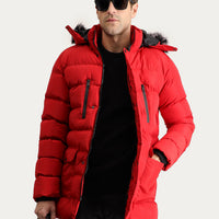 Light Red Hooded Puffy Sports Jacket