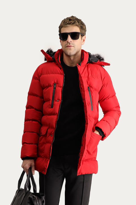 Light Red Hooded Puffy Sports Jacket