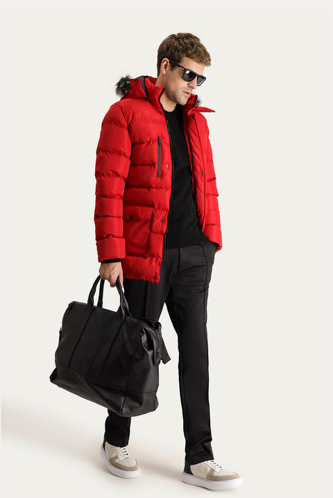 Light Red Hooded Puffy Sports Jacket