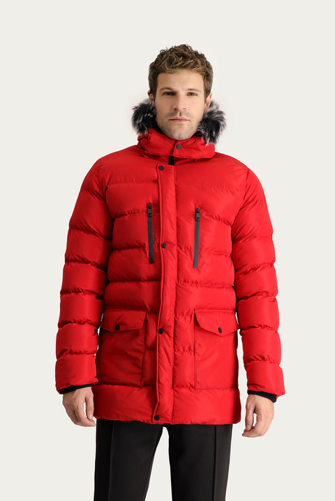 Light Red Hooded Puffy Sports Jacket