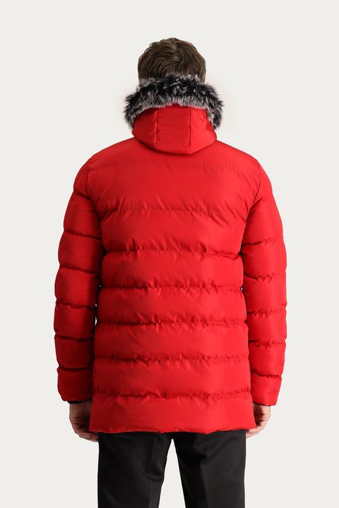 Light Red Hooded Puffy Sports Jacket
