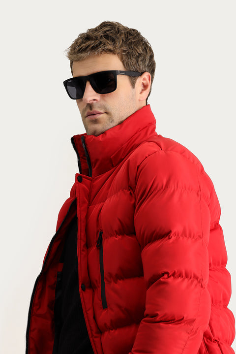 Light Red Hooded Puffy Sports Jacket