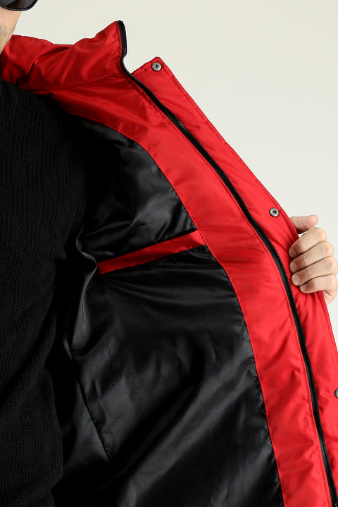 Light Red Hooded Puffy Sports Jacket