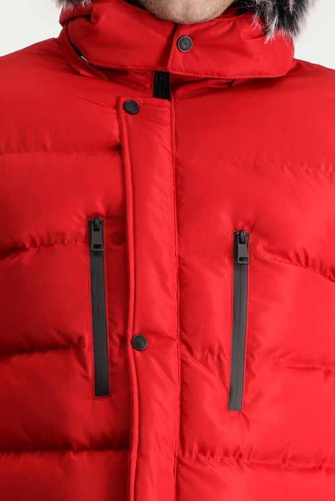 Light Red Hooded Puffy Sports Jacket