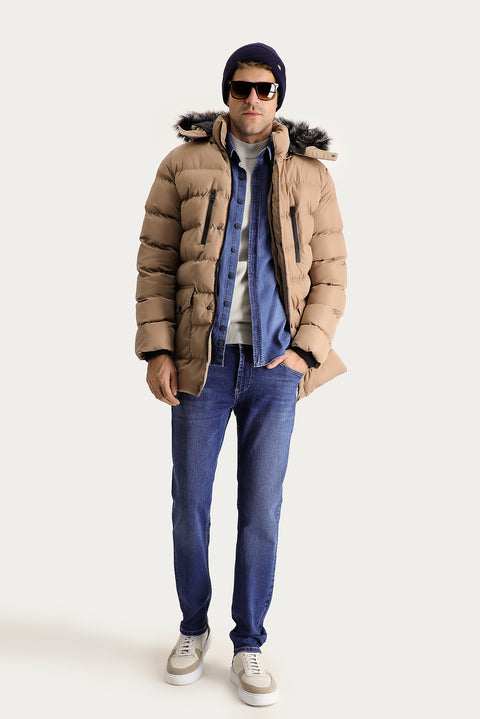 Medium Mink Hooded Puffy Sports Jacket