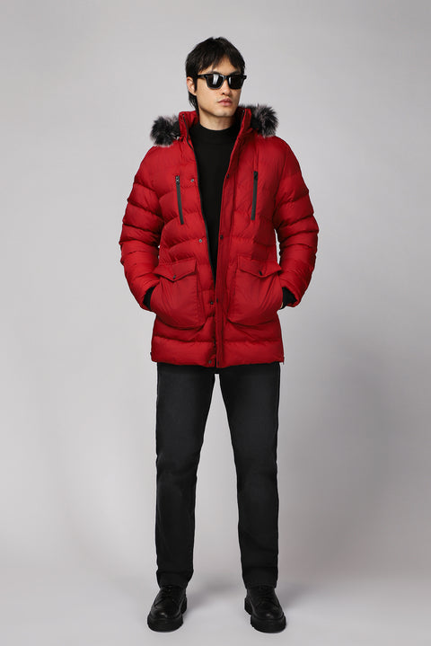 Flag Red Hooded Padded Sports Jacket