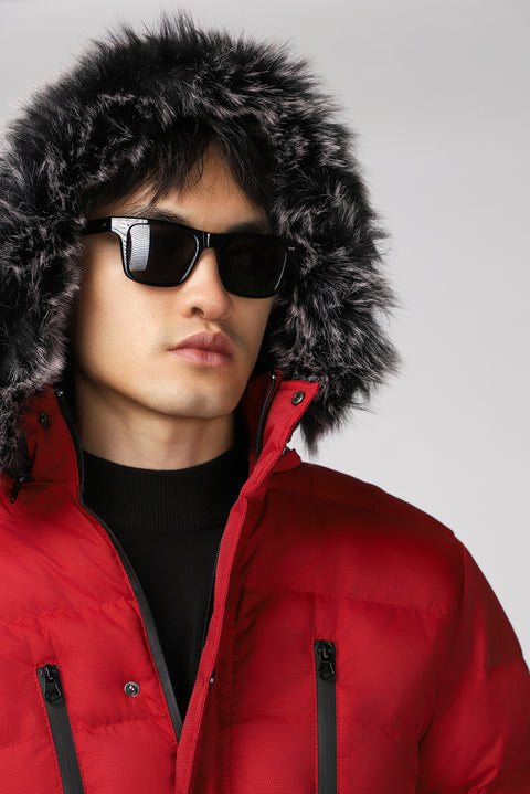 Flag Red Hooded Padded Sports Jacket