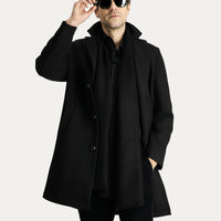Black Notched Lapel Oversize Extra Comfortable Fit Pocketed Buttoned Classic Coat
