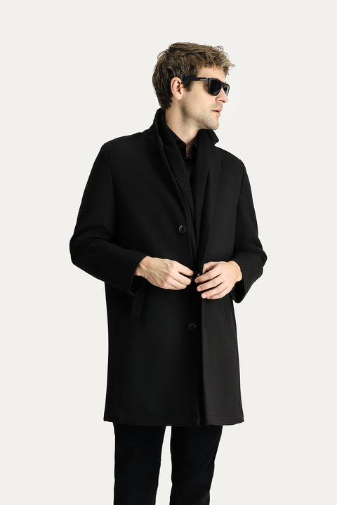 Black Notched Lapel Oversize Extra Comfortable Fit Pocketed Buttoned Classic Coat