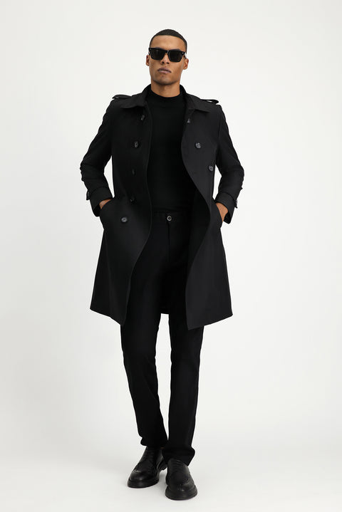 Black Double-Breasted Overcoat & Trench Coat
