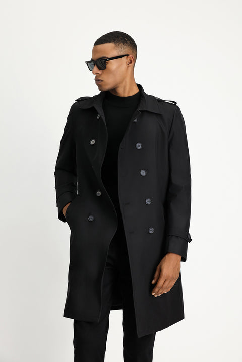 Black Double-Breasted Overcoat & Trench Coat