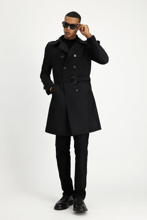 Black Double-Breasted Overcoat & Trench Coat