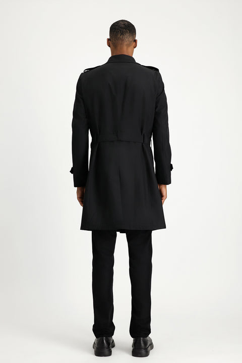 Black Double-Breasted Overcoat & Trench Coat