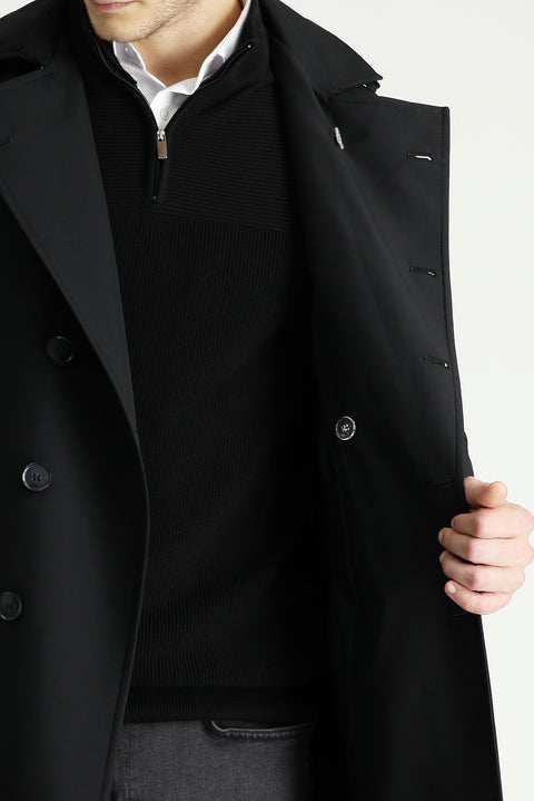 Black Double-Breasted Overcoat & Trench Coat