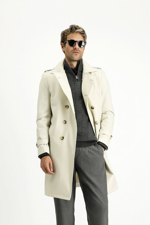 Medium Grey Double-Breasted Overcoat & Trench Coat