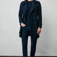 Dark Navy Double-Breasted Overcoat & Trench Coat