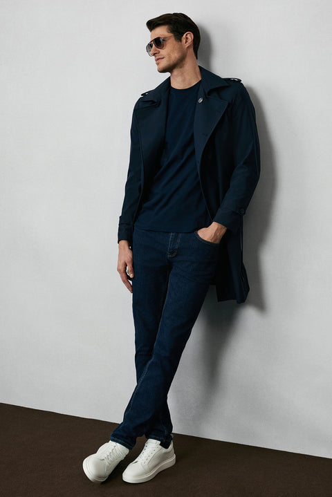 Dark Navy Double-Breasted Overcoat & Trench Coat