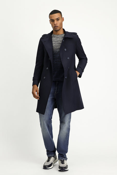 Dark Navy Double-Breasted Overcoat & Trench Coat