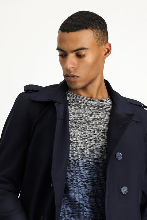 Dark Navy Double-Breasted Overcoat & Trench Coat