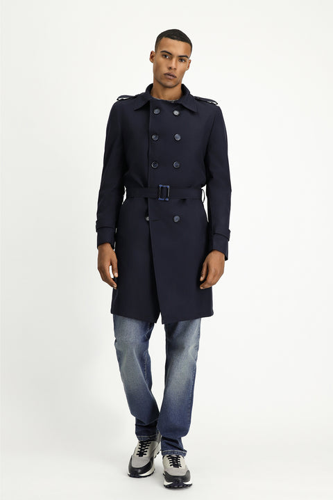 Dark Navy Double-Breasted Overcoat & Trench Coat