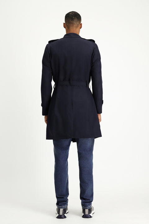 Dark Navy Double-Breasted Overcoat & Trench Coat