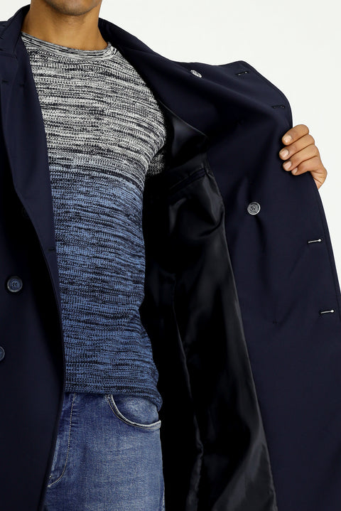 Dark Navy Double-Breasted Overcoat & Trench Coat