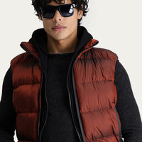 Tile-colored Slim Fit Narrow Cut Hooded Puffer Vest