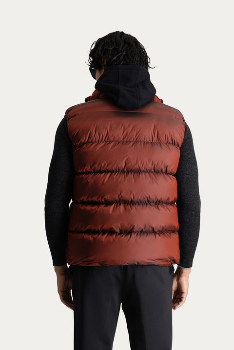Tile-colored Slim Fit Narrow Cut Hooded Puffer Vest