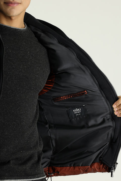 Tile-colored Slim Fit Narrow Cut Hooded Puffer Vest