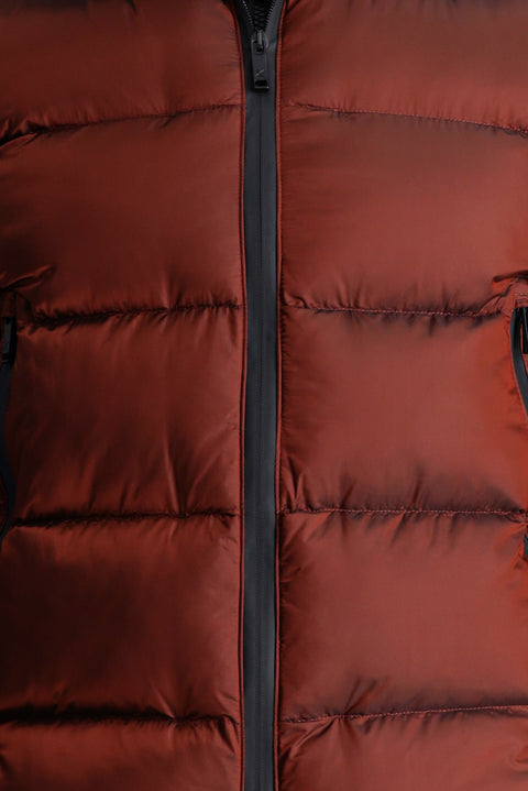 Tile-colored Slim Fit Narrow Cut Hooded Puffer Vest