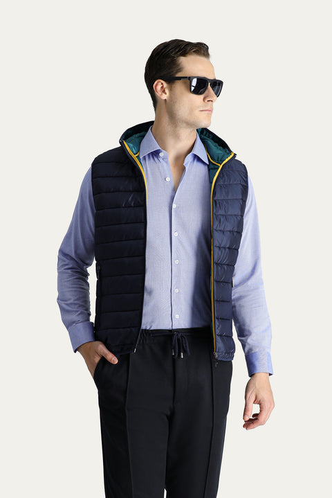 Dark Navy Hooded Quilted Sports Vest