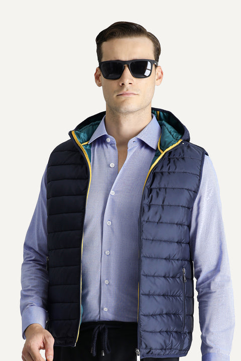 Dark Navy Hooded Quilted Sports Vest