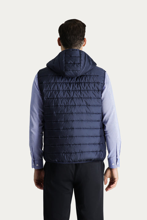 Dark Navy Hooded Quilted Sports Vest