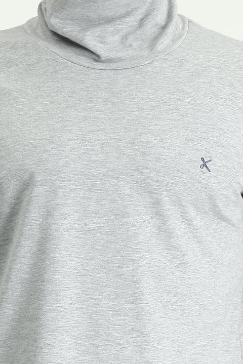 Light Grey Melange Turtleneck Slim Fit Cotton Sweatshirt
