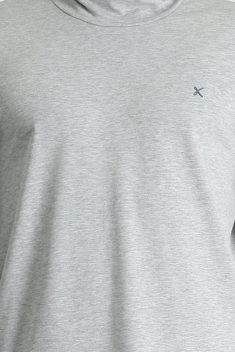 Light Grey Melange Turtleneck Slim Fit Cotton Sweatshirt
