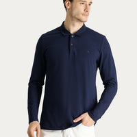 Dark Navy Polo Collar Regular Fit Embroidered Cotton Sweatshirt
