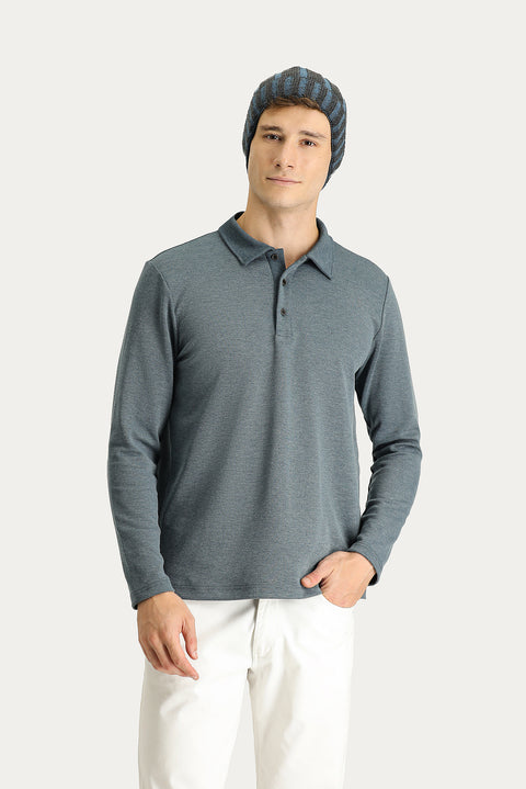 Dark Blue Polo Shirt with Embroidered Collar