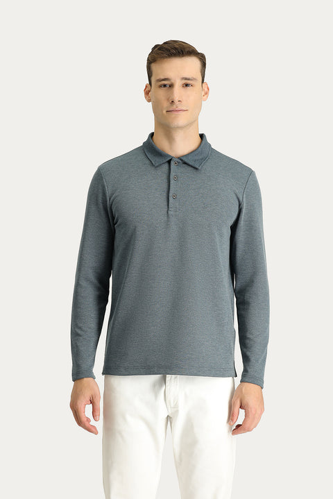 Dark Blue Polo Shirt with Embroidered Collar