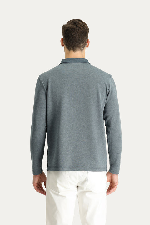Dark Blue Polo Shirt with Embroidered Collar