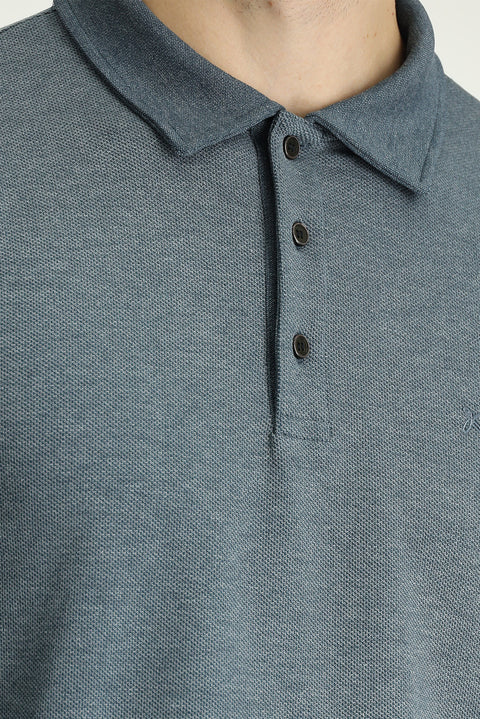 Dark Blue Polo Shirt with Embroidered Collar