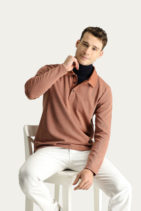 Tile Polo Neck Regular Fit Embroidered Sweatshirt