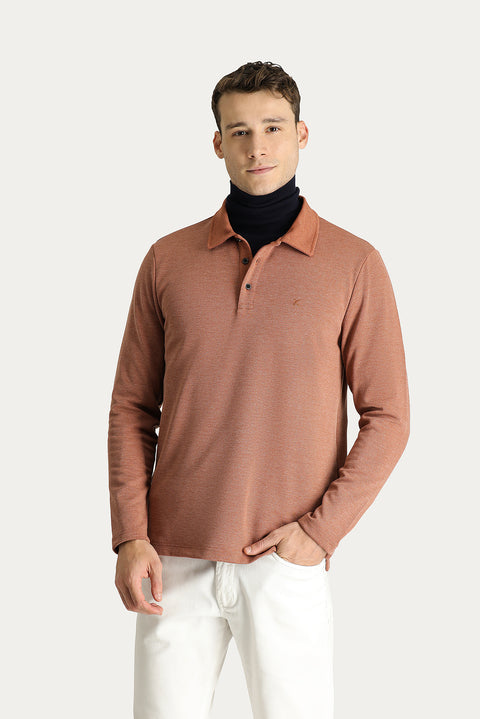 Tile Polo Neck Regular Fit Embroidered Sweatshirt