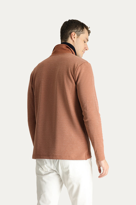 Tile Polo Neck Regular Fit Embroidered Sweatshirt