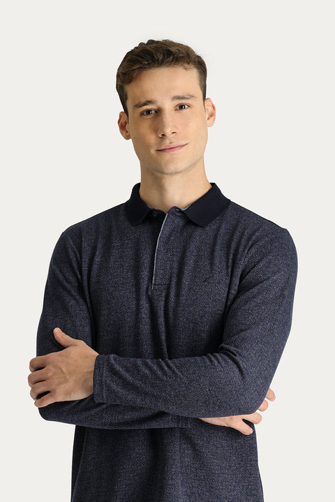 Dark Navy Polo Shirt with Embroidered Collar