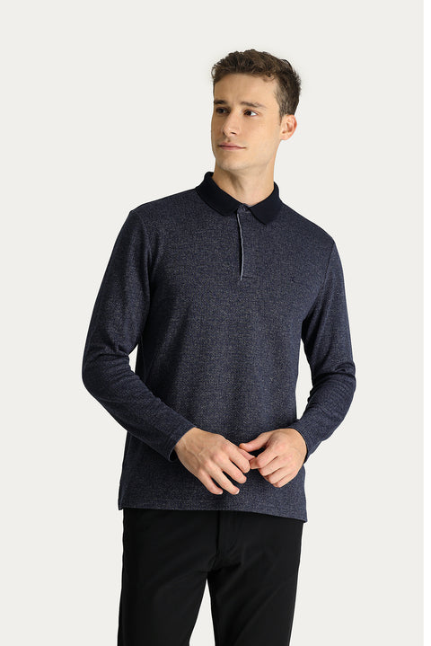 Dark Navy Polo Shirt with Embroidered Collar