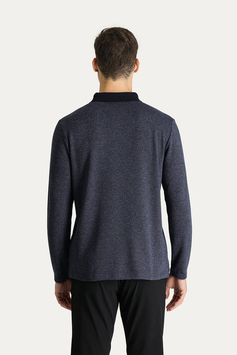Dark Navy Polo Shirt with Embroidered Collar