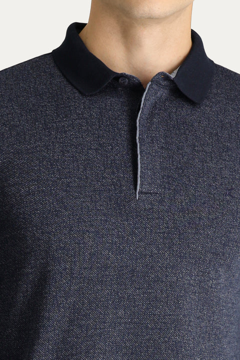 Dark Navy Polo Shirt with Embroidered Collar